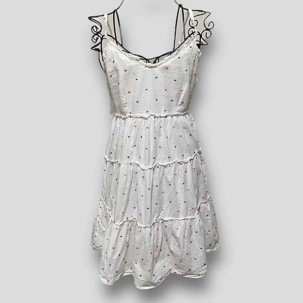 SIM & SAM Sundress JUNIOR SMALL Red White Blue Mini with Tiered Skirt Lined